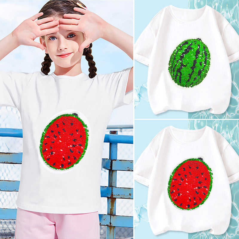 2022 neues Wassermelonen-T-Shirt mit wechselnden Pailletten