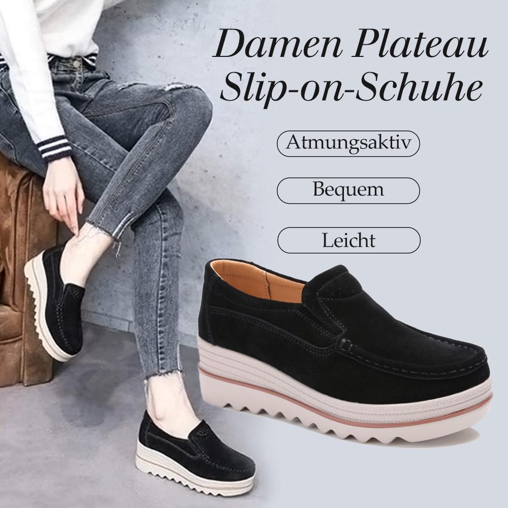 Damen Plateau Slip-on-Schuhe mit weitem Keilabsatz