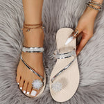 Glänzende flache Strass Sandalen