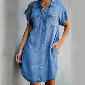 Lässiges Kurzarm Denim Kleid