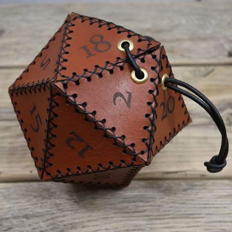 D20-Würfeltasche aus Leder