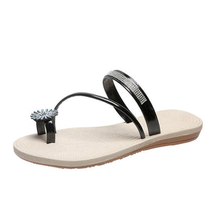 Glänzende flache Strass Sandalen