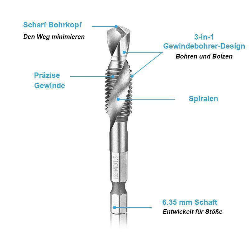 DOMOM 6 teilig Kombi Gewindebohrer Bit Satz Sechskantschaft