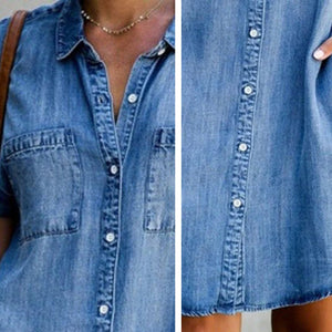 Lässiges Kurzarm Denim Kleid