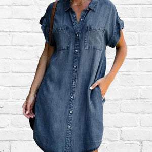 Lässiges Kurzarm Denim Kleid