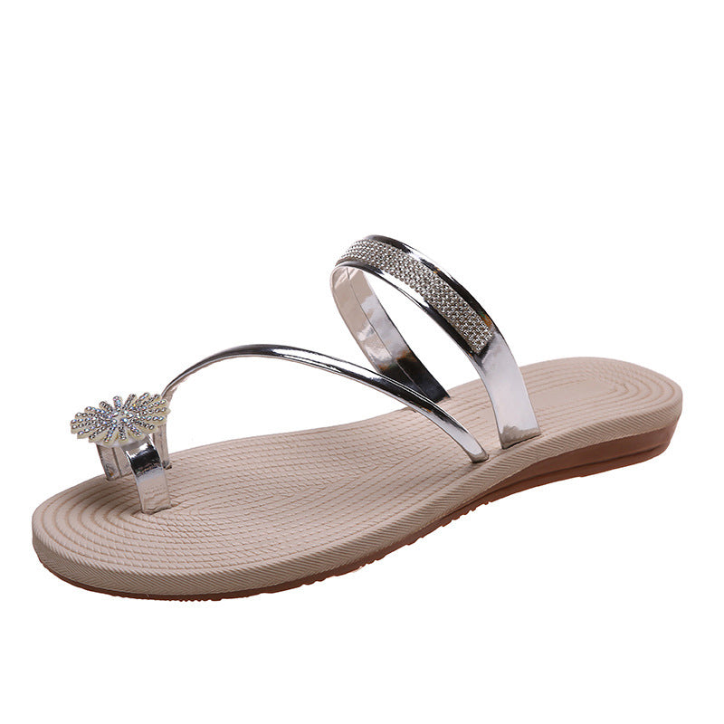 Glänzende flache Strass Sandalen